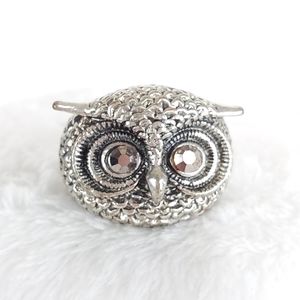 Pewter Rhinestone Owl Ring Size 8